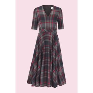 NWT The Pretty Dress Company Myla Tartan Plaid Midi Dress | Red Gray‎ | SZ 8